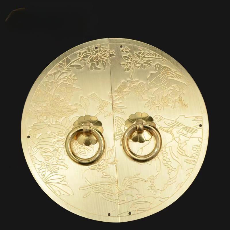 Chinese Antique Copper Cabinet Handle Shoees Wardrobe Door Brass Retro Furniture Knob Engraved Round Handles Door Decoration