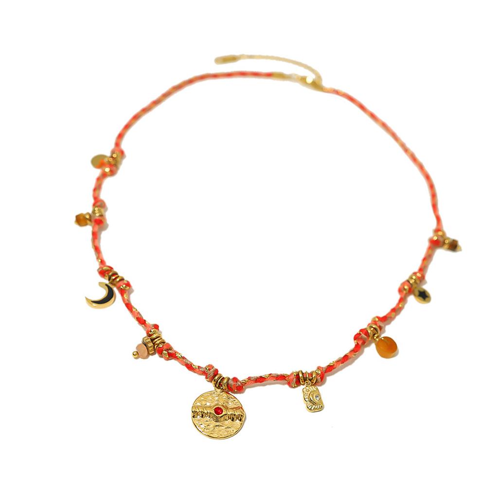 Плетеное колье ручной работы, женское украшение с подвеской в виде луны и звезды, текстура из титановой стали для модного вида