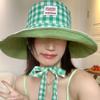 Японская мята Мамбо зеленая клетчатая женская кепка на шнуровке летняя модная солнцезащитная двусторонняя можно носить с большими полями шляпа-ведро