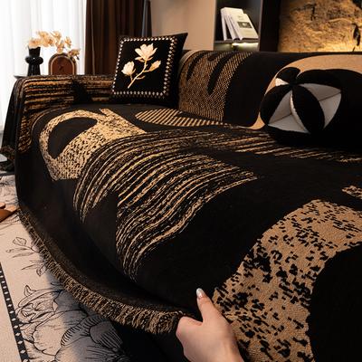 Богемный стиль Чехол-плед для дивана - Мягкий шенилл, Нескользящий, Подходящий для домашних животных протектор для дивана с кисточками, Геометрический узор в черно-белых тонах