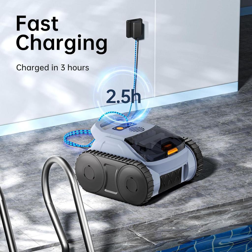 (2025 New) Cordless Robotic Pool Cleaner Pool Robot Vacuum for inground Pools, Floor/Wall/Waterline Cleaning/Smart Navigation, 185Mins Runtime Pool