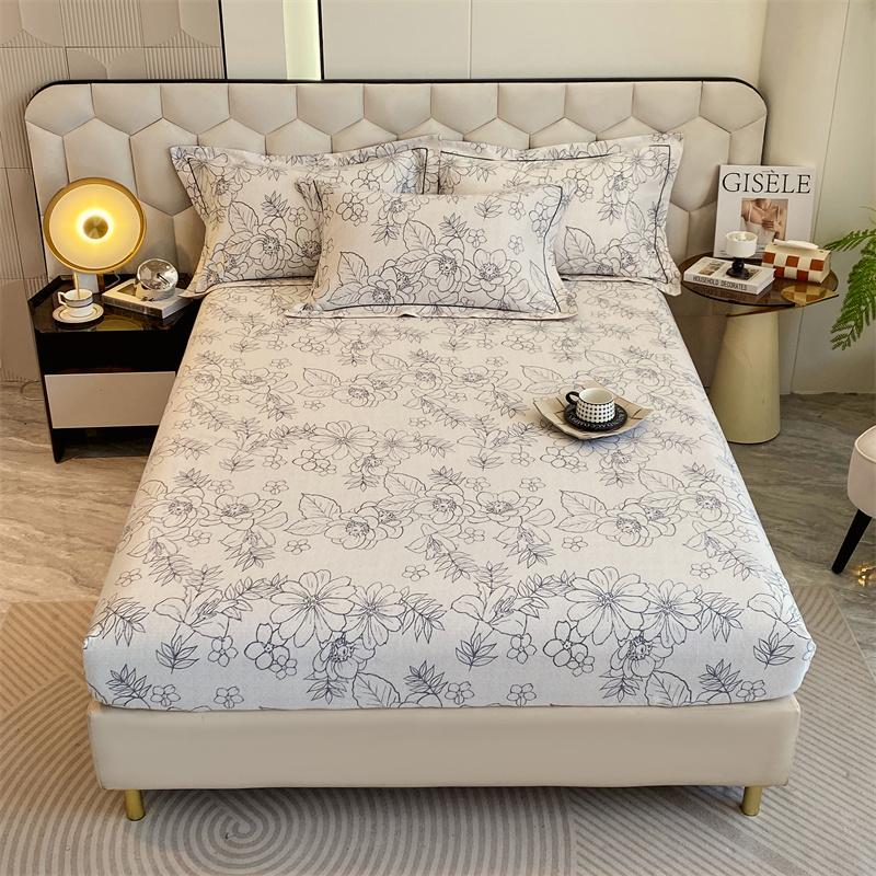 100% Cotton Bedsheet Skin-friendly Fitted Sheet Brushed Bed Cover Printed Bed Linen Elastic Sheets Drap De Lit (No Pillowcase)