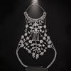 Unique Crossover Collar Necklace Luxurious Body Chain Rhinestones Jewelry Idol Costume Modern Layered for Idol Dancer