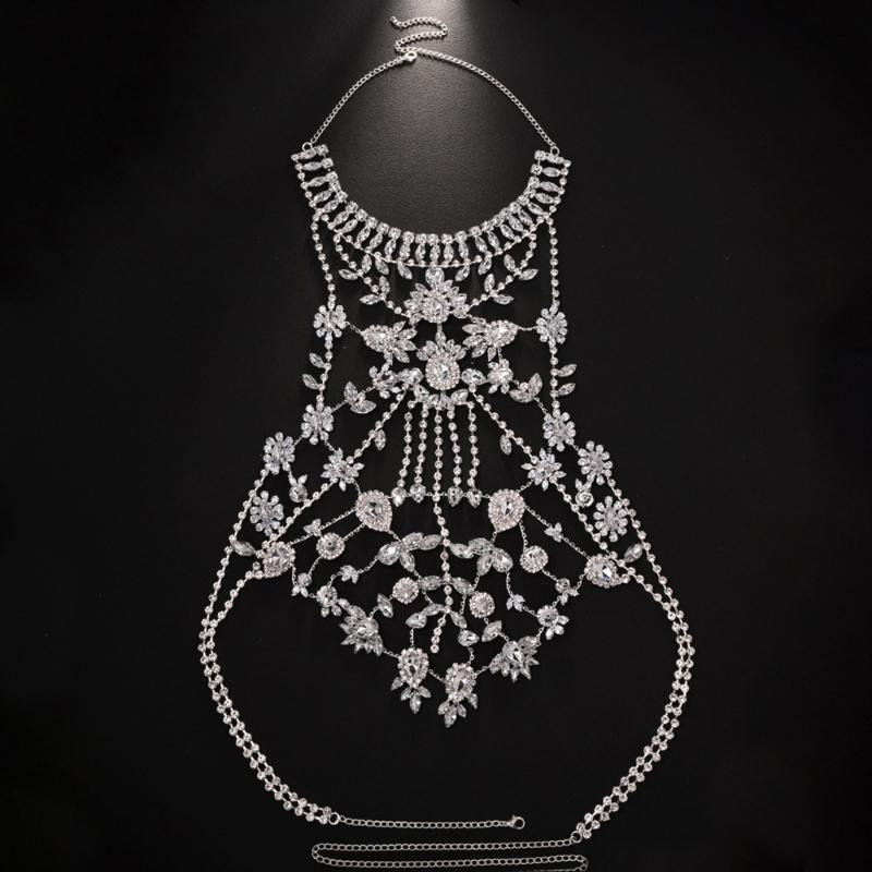 Unique Crossover Collar Necklace Luxurious Body Chain Rhinestones Jewelry Idol Costume Modern Layered for Idol Dancer