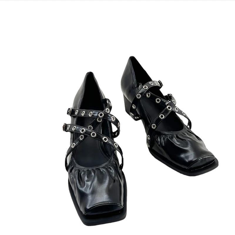 Fashion Women Mid Heels Chunky Shoes Designer Square Toe Shoes 2024 Autumn Fashion Ballet Dance Shoes Pumps Dress Brand Mujer Zapatos