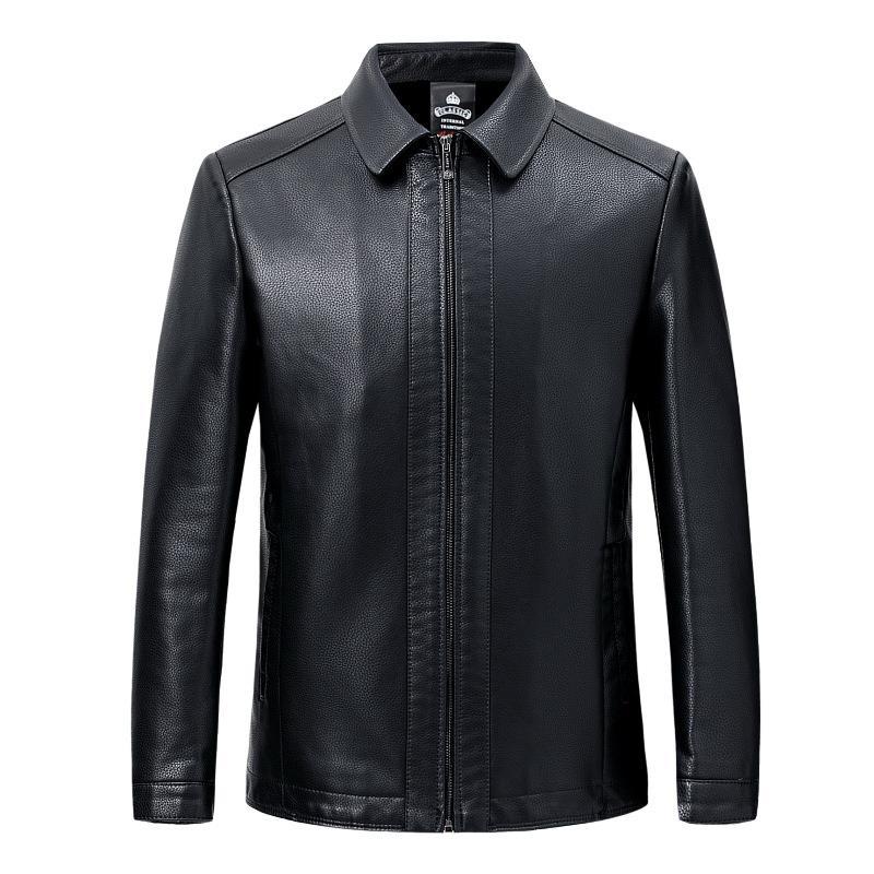 Autumn and Winter New Men's Leather Jackets, Fashionable Lapels, Middle-aged Men's Cowhide Jackets, Single Leather and Velvet Jackets