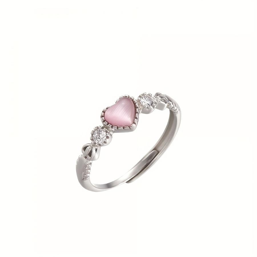 A Pink Heart Synthetic Zirconia Open Ring | Elegant and Lightly Luxurious, Cute and Hypoallergenic, High Quality, Women'S Party Jewelry