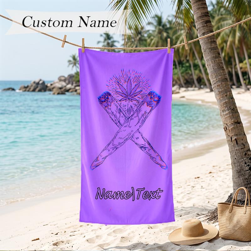 Psychedelic Leaves Custom Name Printed Beach Towel Personalized Soft Towel For Swimming Beach Travel