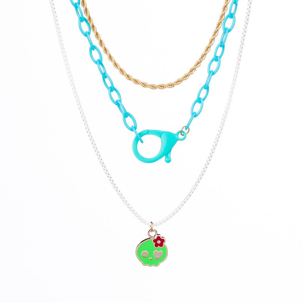 Модное многослойное ожерелье из сплава с буквами и черепом и фруктами для модных женщин