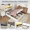 Upholstered bed 90x200, hydraulic storage function, headboard storage, soft velvet, petal design, single bed, USB and Type-C ports, LED, beige