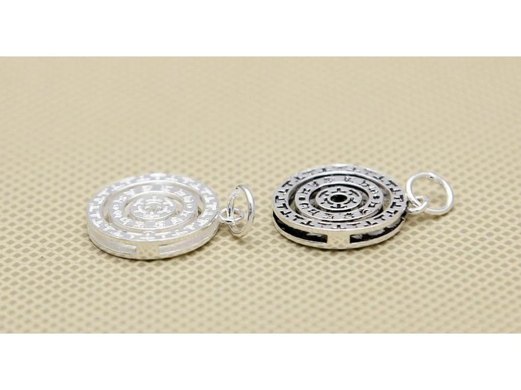 Sterling Silver S925 Rotating Runic Pendant for Women
