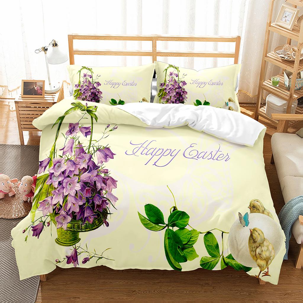 Пододеяльник с рисунком кролика из мультфильма Twin Queen, комплект постельного белья с разноцветными яйцами, микрофибра, цветочное одеяло, покрывало для девочек и мальчиков, пасхальный подарок