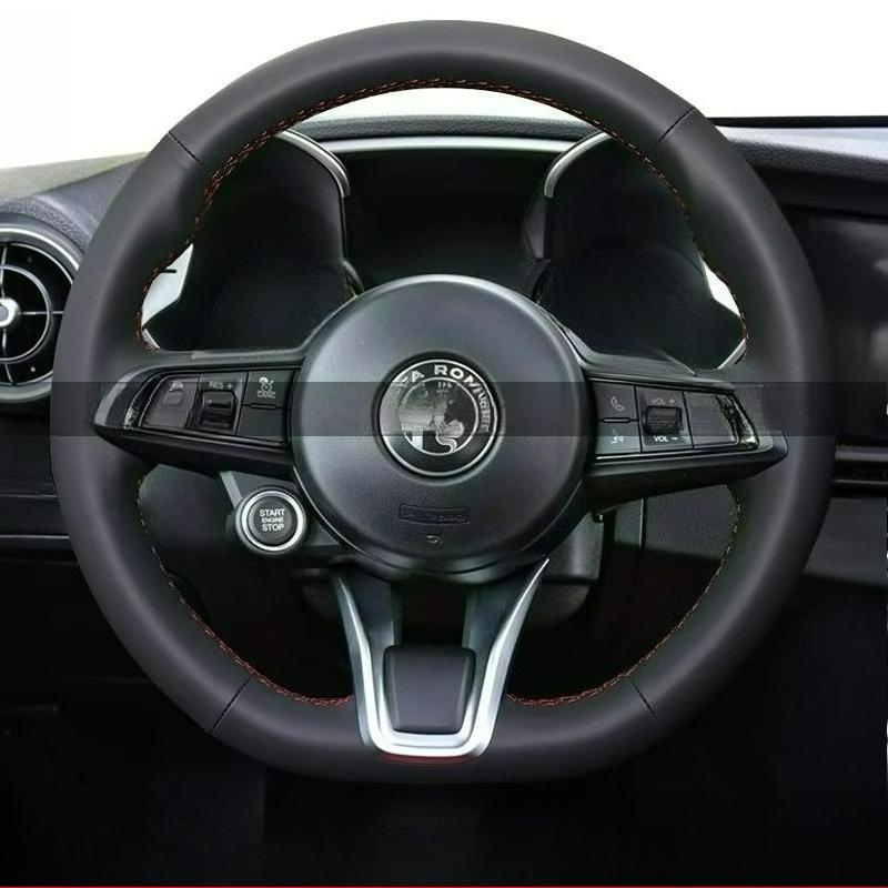 Hand Stitched renovation Non-slip wear-resistant black leather For Alfa Romeo Stelvio Giulia 2020-2022 car Steering wheel cover zl2