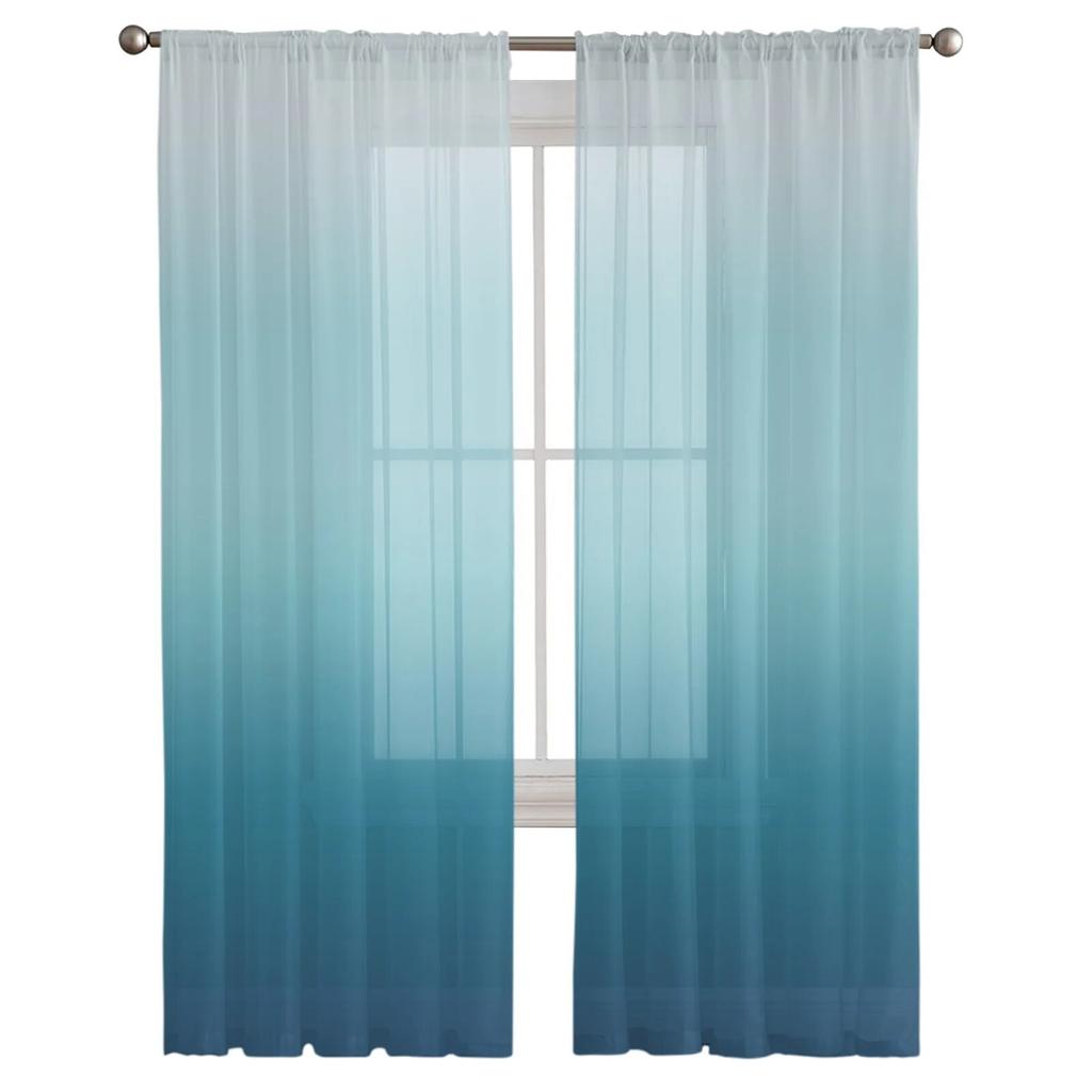 Синие градиентные тюлевые шторы для гостиной, кухни, спальни, прозрачный тюль для кафе, отеля, современный домашний декор