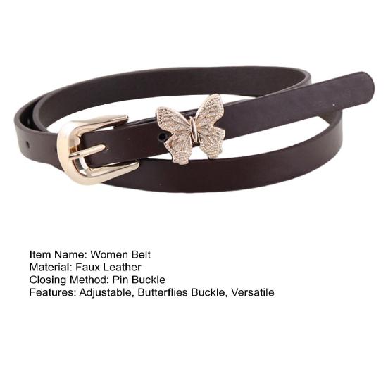 Женский ремень из искусственной кожи с пряжкой в виде бабочек, регулируемой длины, пояс для платья, рубашки, топов, универсальный ремень