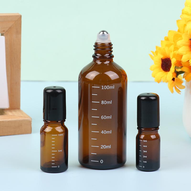 1 шт. Янтарный шариковый флакон для эфирных масел, пустой флакон для духов, многоразовый контейнер для жидкости, 5/10/15/30/50/100 мл