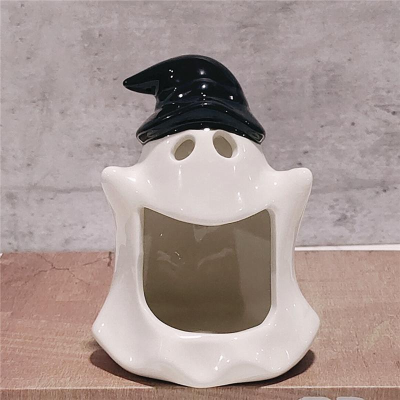 Cute Ghosts Candle Holder Ceramic Ashtray Candlestick Ornaments Hand-made Candle Holder Halloween Festival Seasonal Decoration