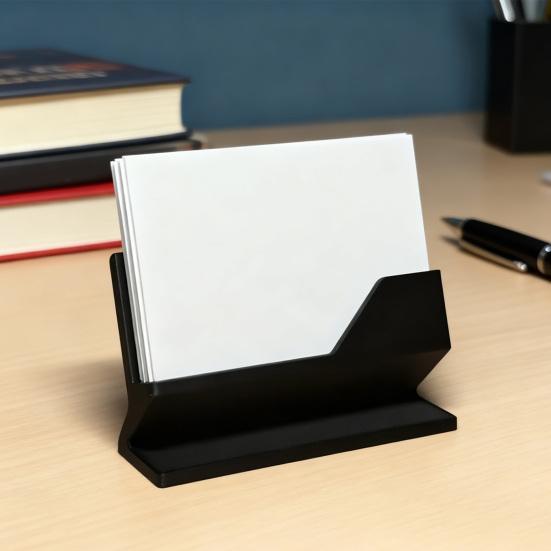Elegant Business Card Holder Black Plastic Desk Organizer for Office Hotel Professional Name Card Display Stand