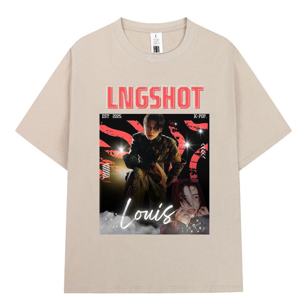 Корейская K-pop Хип-хоп Группа Lngshot LOUIS Графическая Футболка Унисекс Женская Одежда Модный Оверсайз Короткий Рукав Хлопковый Топ Подарки для Фанатов