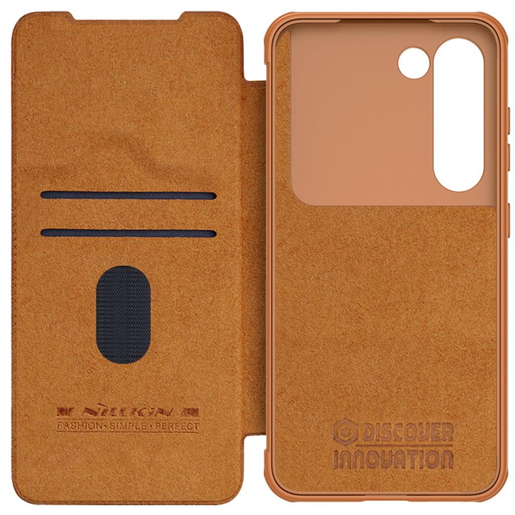 Откидной чехол Nillkin Qin Leather Pro для Samsung Galaxy S23+ с защитой камеры, коричневый