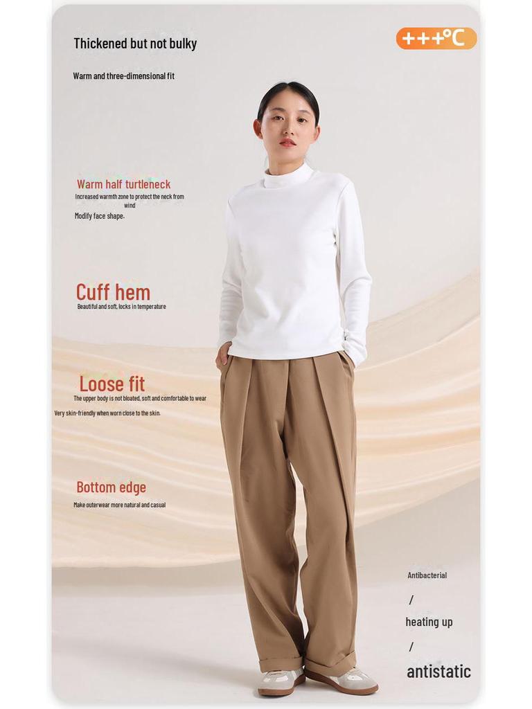 460G Женская бархатная теплая футболка с длинным рукавом и полувысоким воротником - Зима и осень