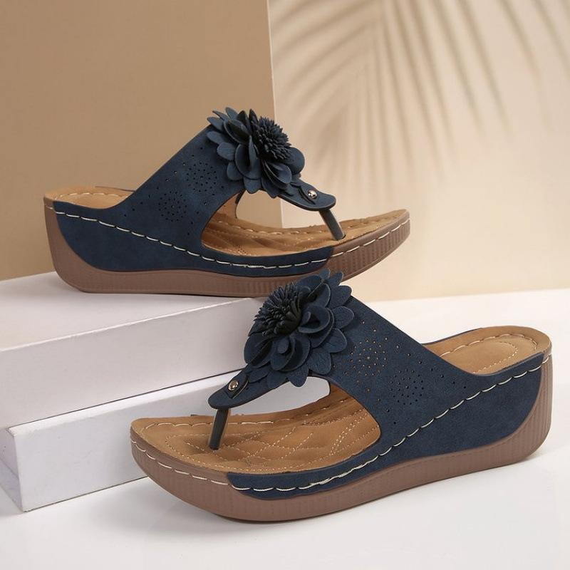 E New Large-size Women's Shoes Spring and Summer Slope Heels Open-toed Slippers Women's Sandals