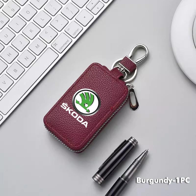 WFDZ5 Car Key Protector Bag Key Holder Mini Auto Key Case Wallet Zipper Bag Keychain For Skoda S Kodiaq Octavia 2 3 Yeti Karoq Rapid