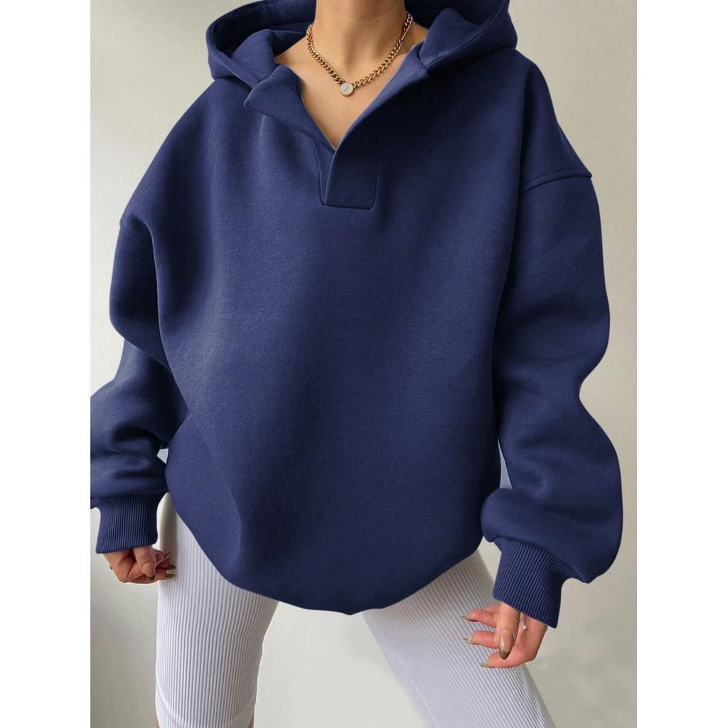 Women's Solid Color Casual Sports Loose Long-sleeved Hooded Sweatshirt