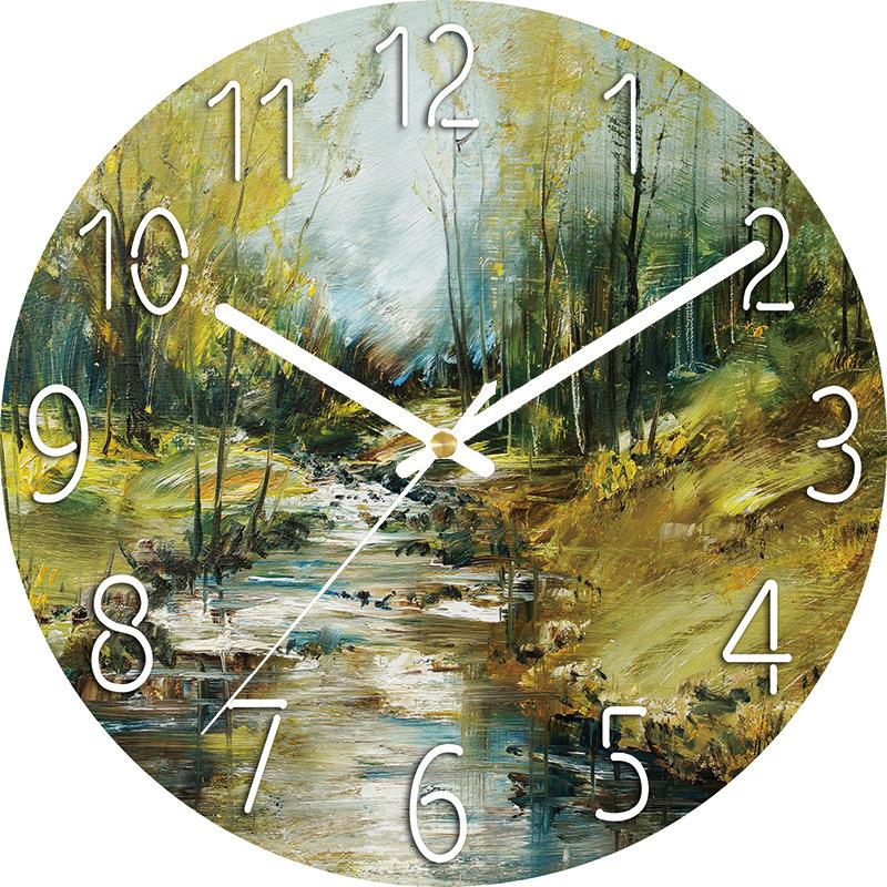 Digital Wall Clock with Low Noise, 30cm/12inch Stream Oil Painting Wall Clock Quartz Clock Quiet Silent Simple Clock for Home Decor Children Room