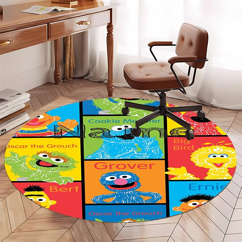 Custom Name Sesame Street Printed Round Rug Carpet Chair Rug Area Rug Entryway Doormats,for Office Chair Living Room Bedroom Kitchen Room.