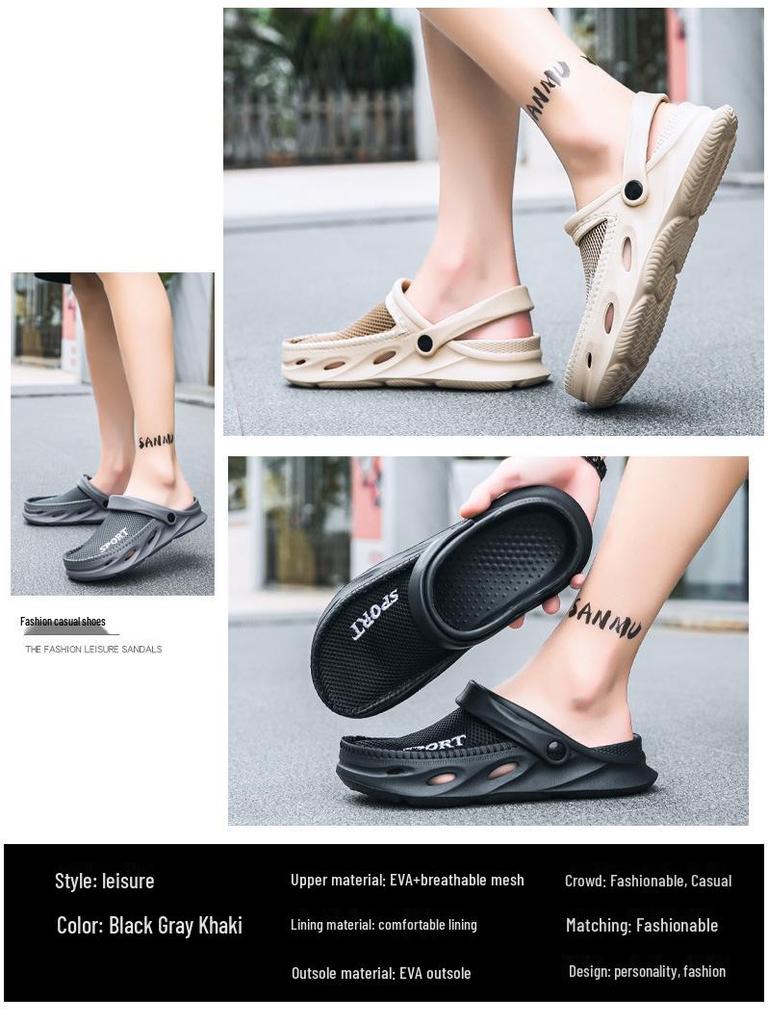 Мужские сетчатые клоги больших размеров - 2025 Летние нескользящие дышащие пляжные сандалии