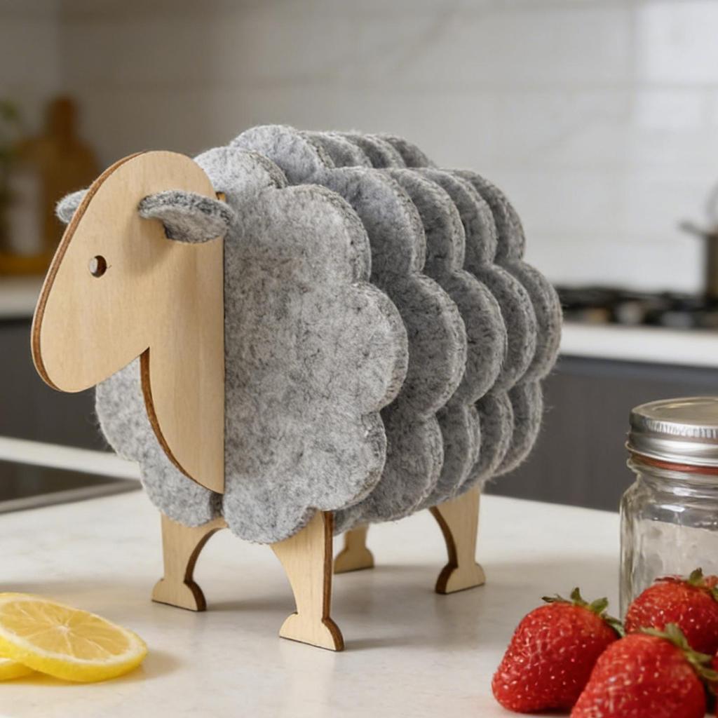 Creative Insulated Coaster Sheep Shaped Beverage Coaster Sheep Felt Coaster Water Absorbing Home Office Desk Decorative Ornament