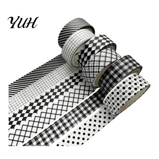Crafting Washi Tape Rolls 6 Plaid Set, Grid Checkered Pattern Masking Tape, Self Literary Art Style Adhesive Decorative for DIY Crafts, Journal,
