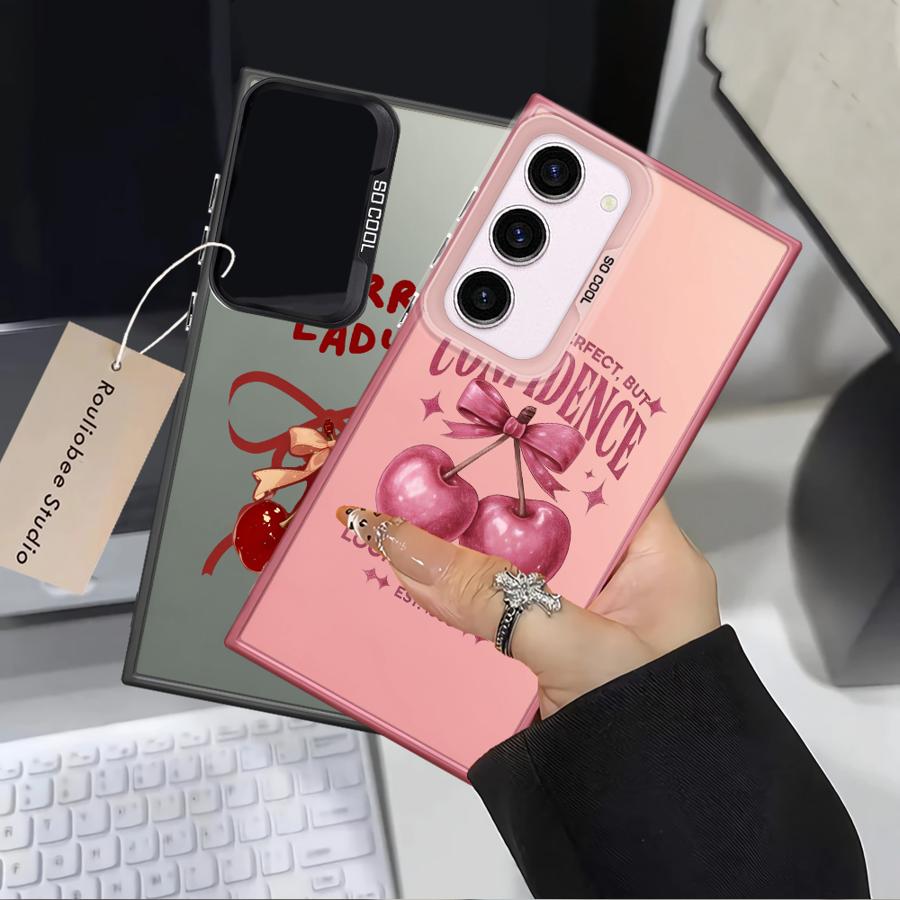 Чехол для телефона для Samsung Galaxy S25 S21 Note 20 Ultra S20 Plus S23 S24 FE S22 S25Edge S23 Ultra Мультяшный Бант Вишня