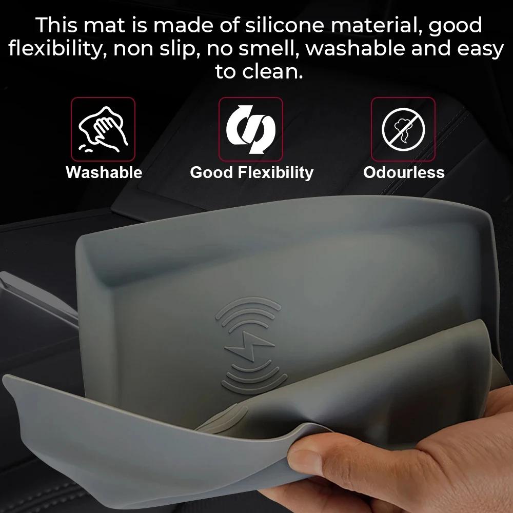 For Tesla Model 3 Highland Model Y Juniper 2024-2026 Silicone Wireless Phone Charging Pad Central Control Charger Protector Pad
