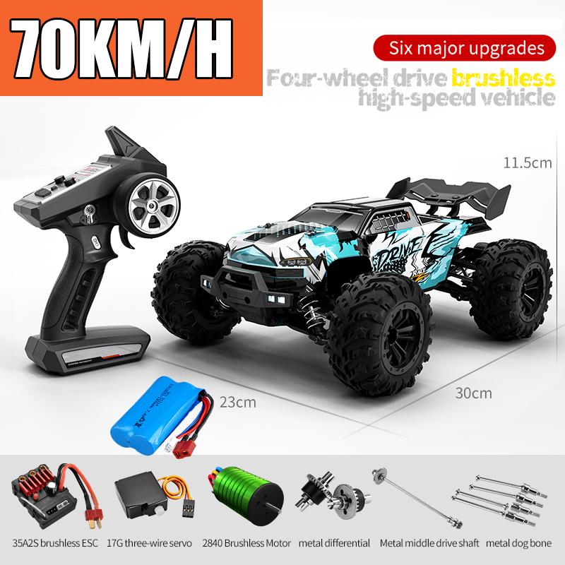 Радиоуправляемая машина Внедорожник 4x4 Высокоскоростная 75 км/ч Машина на пульте управления со светодиодной фарой Бесколлекторный 4WD 1/16 Монстр-трак Игрушки для мальчиков Подарок