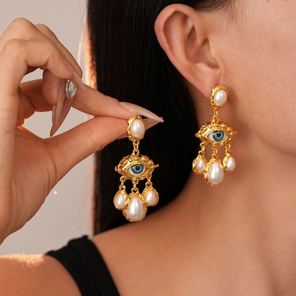 Vintage Devil Eye Earrings Water Droplet Exaggerate Earring Fashion Pearl Drop Earrings  Women