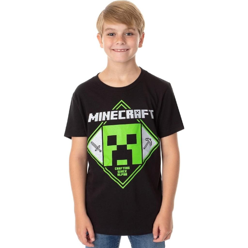 Мальчишеская футболка Minecraft с графическим принтом 'Crafting Since Alpha Creeper Design'