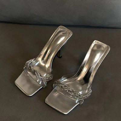 Модные роскошные хрустальные туфли на высоком каблуке, женские туфли, летние тапочки 2024 года, новые элегантные туфли-лодочки с острым носком, женские сексуальные повседневные сандалии без застежек