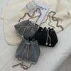 Fashion Women Drawstring Rhinestones Shoulder Bag Luxury Bucket Crossbody Bag