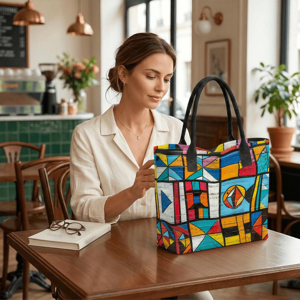 Colorful Geometric Print Tote Bag Fashion Large Capacity Daily Shoulder Handbag for Women