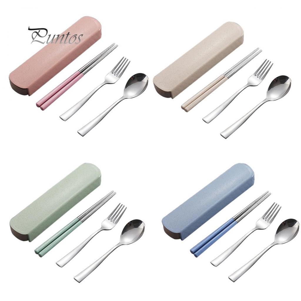 3шт портативная вилка, ложка, палочки для еды, посуда, набор столовых приборов для путешествий и кемпинга с коробкой