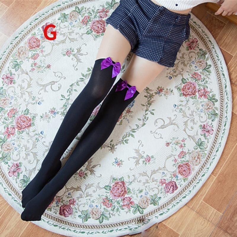 Женские эластичные чулки выше колена, модные колготки с бантом