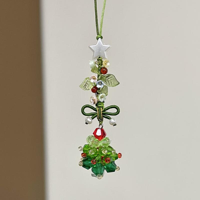 Christmas Keyring Lightweight Beads Keychain Bag Hanging Decoration Cute Christmas Tree Phone Strap For Holidays Gifts