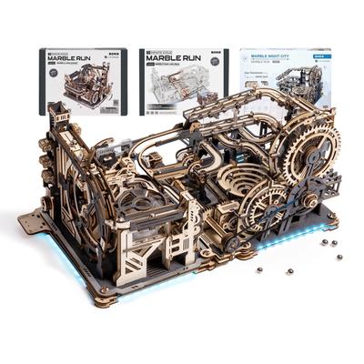 ROKR 3D Puzzle Electric Marble Run LGC01 & LGA01 & Connecting Parts Set 3 Piece Set Movable Model Multi-Play Mechanical Wooden 3D Puzzle Craft Kit
