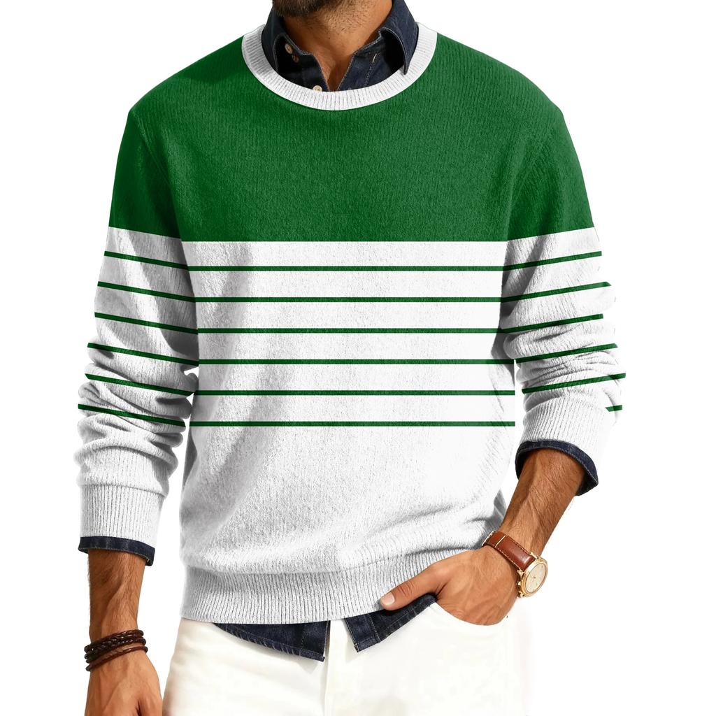 Мужской пуловер с круглым вырезом, длинными рукавами и рубчатой вязкой