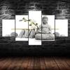 Buddha Statue White Orchid Flowers 5 Piece Five Panel Wall Canvas Print Modern Art Poster Picture Home Decor Gift For Him For Her