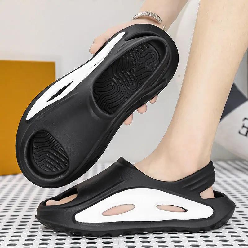 Модная мужская обувь с открытым носком, мужские сандалии для улицы, нескользящие и водонепроницаемые, стили 2024, удобные, трендовые, стильные, со скидкой, цвет, лето, V