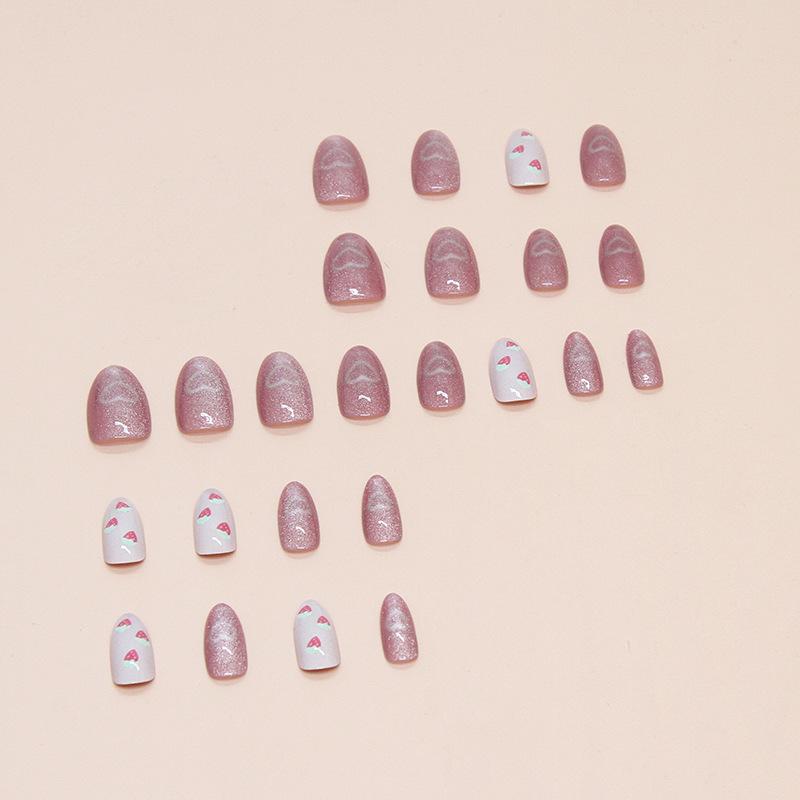 24 шт. элементов дизайна ногтей Chasing Light Cat's Eye Wearing, элементы для ногтей, накладные ногти миндалевидной формы, милые элементы для ногтей Strawberry Love
