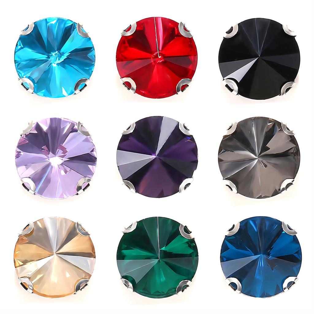 Crystal Glass Rhinestones with Claw Marquise Round Shape Sew On Stone Strass Diamond Metal Base for Clothes Bag Garment Ornament